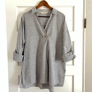 Zara Black and White Striped Tunic Blouse — Size L